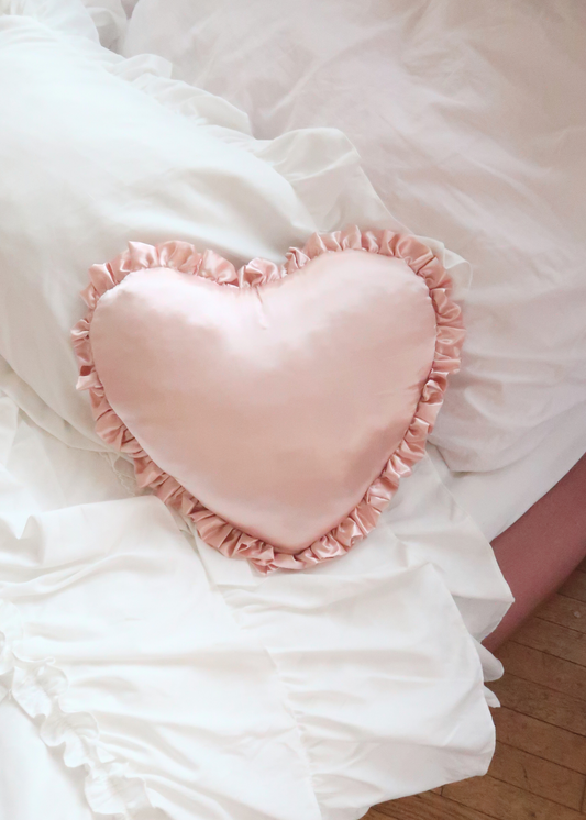 LIGHT BEIGE SATIN HEART PILLOW