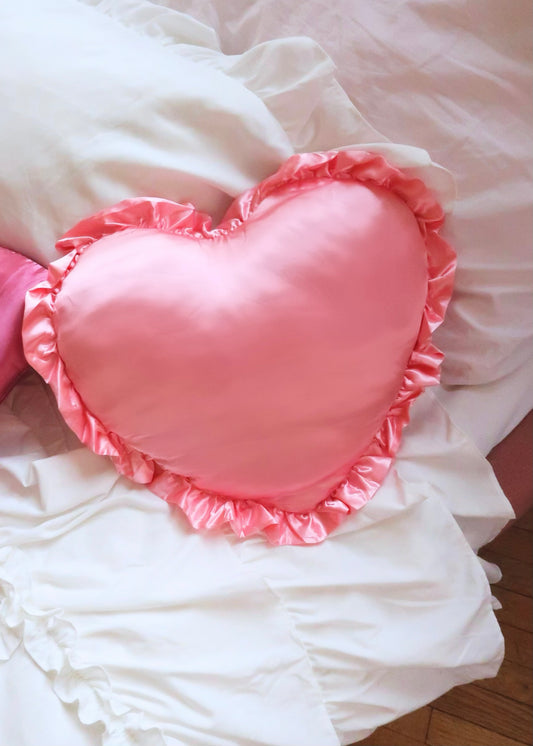 LIGHT PINK SATIN HEART PILLOW