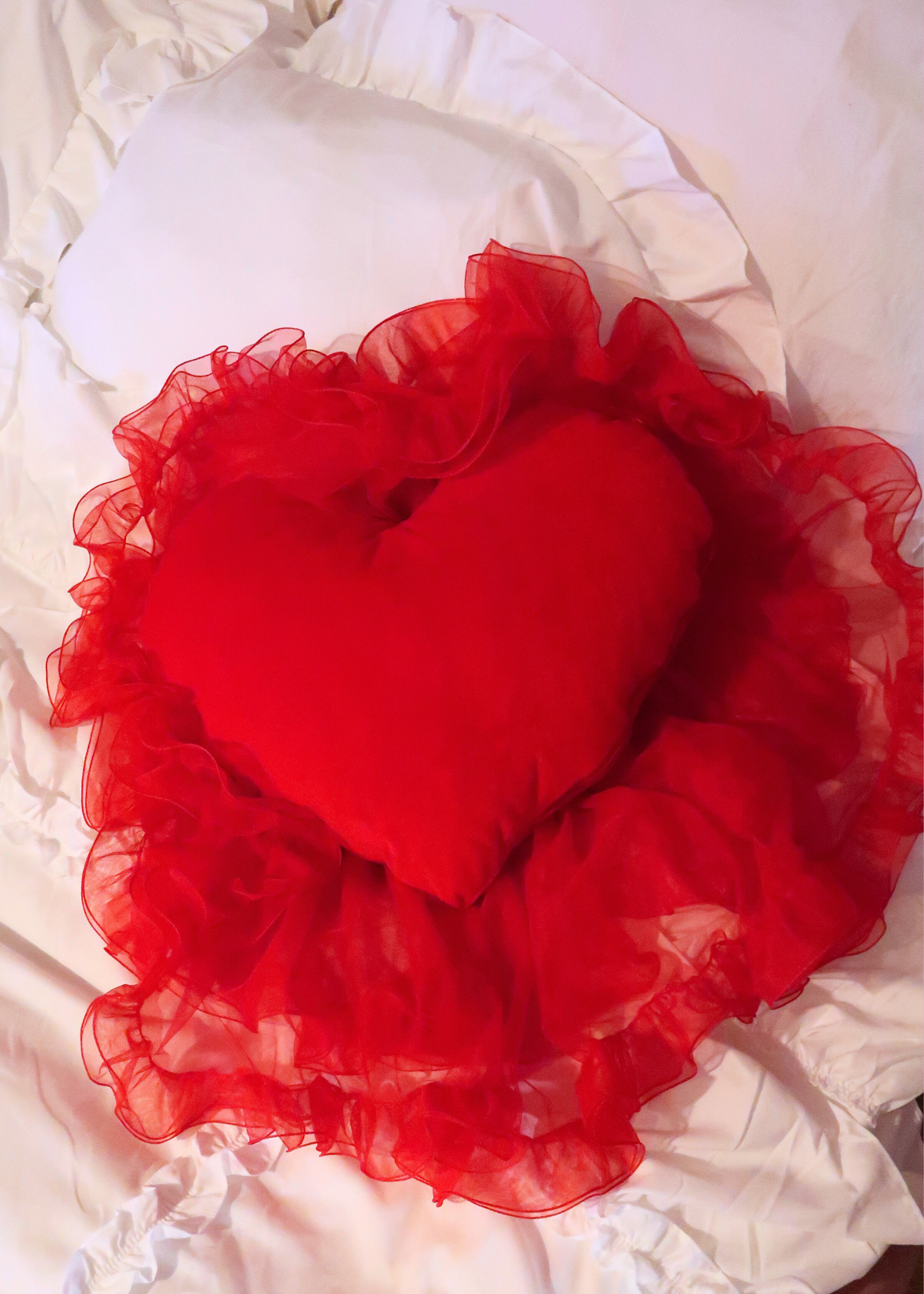 RED HEART PILLOW WITH A SKIRT