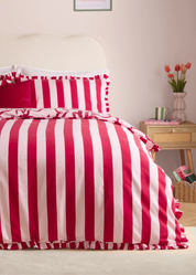 Povlečení růžové s červenými mašličkami a pruhy