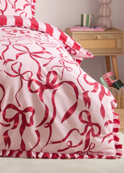 Povlečení růžové s červenými mašličkami a pruhy