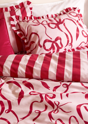 Povlečení růžové s červenými mašličkami a pruhy