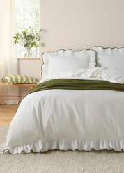 Povlečení krémové se zelenými detaily 200x200cm