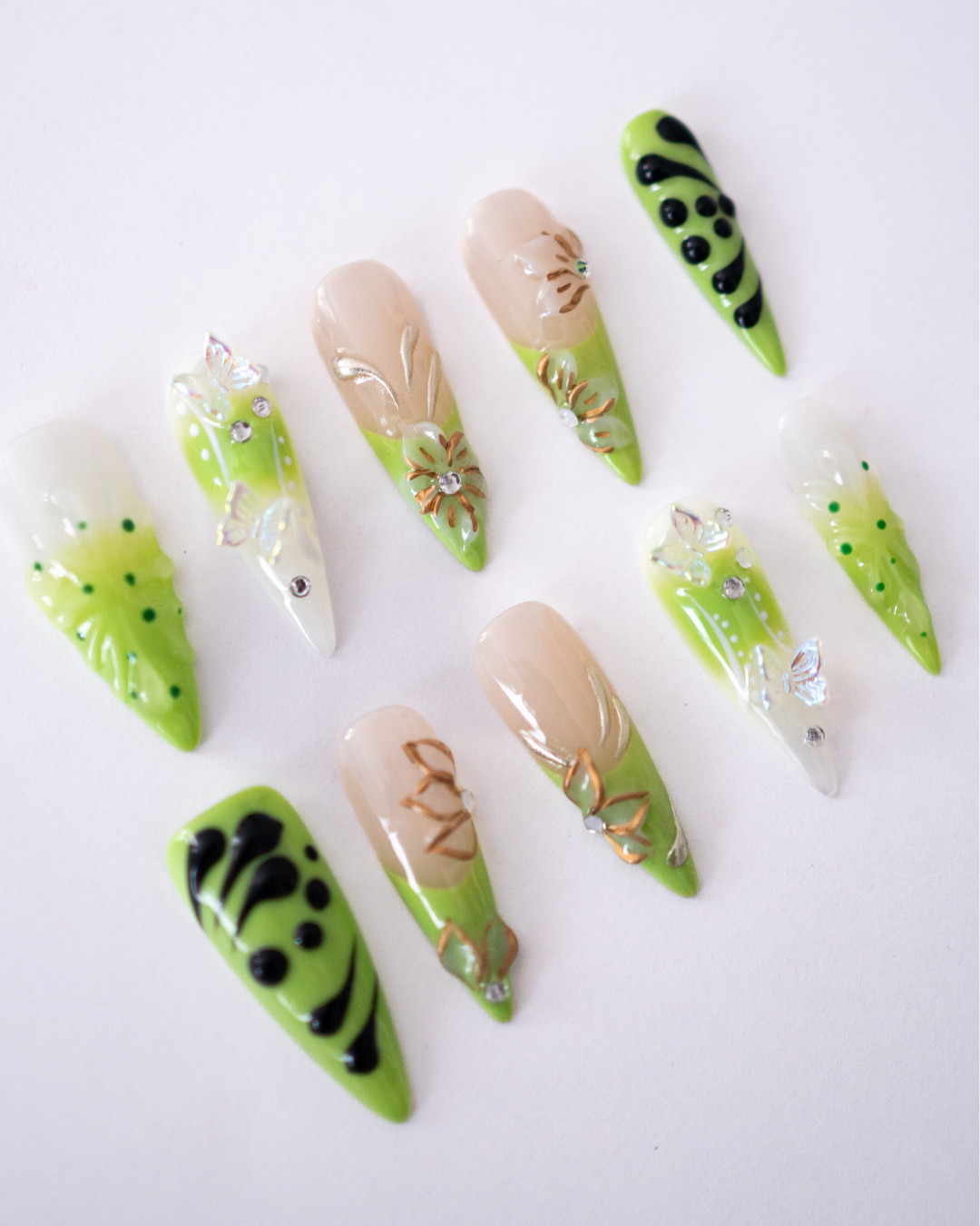 Lime Bloom - set press on nehtů 10ks
