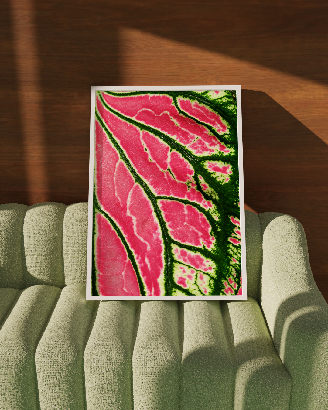 Pink Green Leaf art print