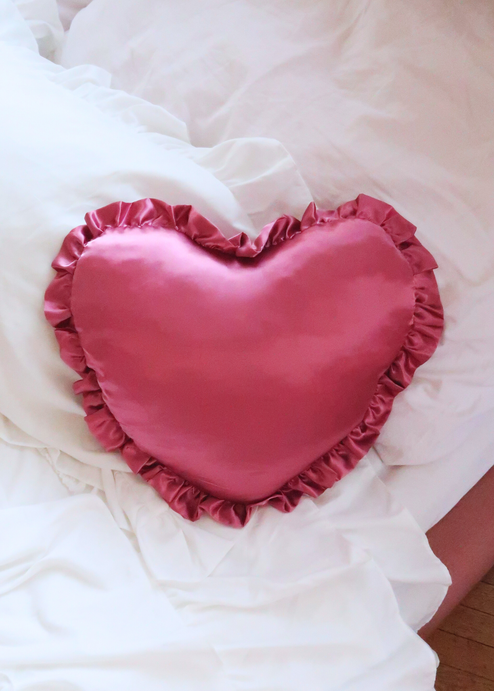 PINK SATIN HEART PILLOW
