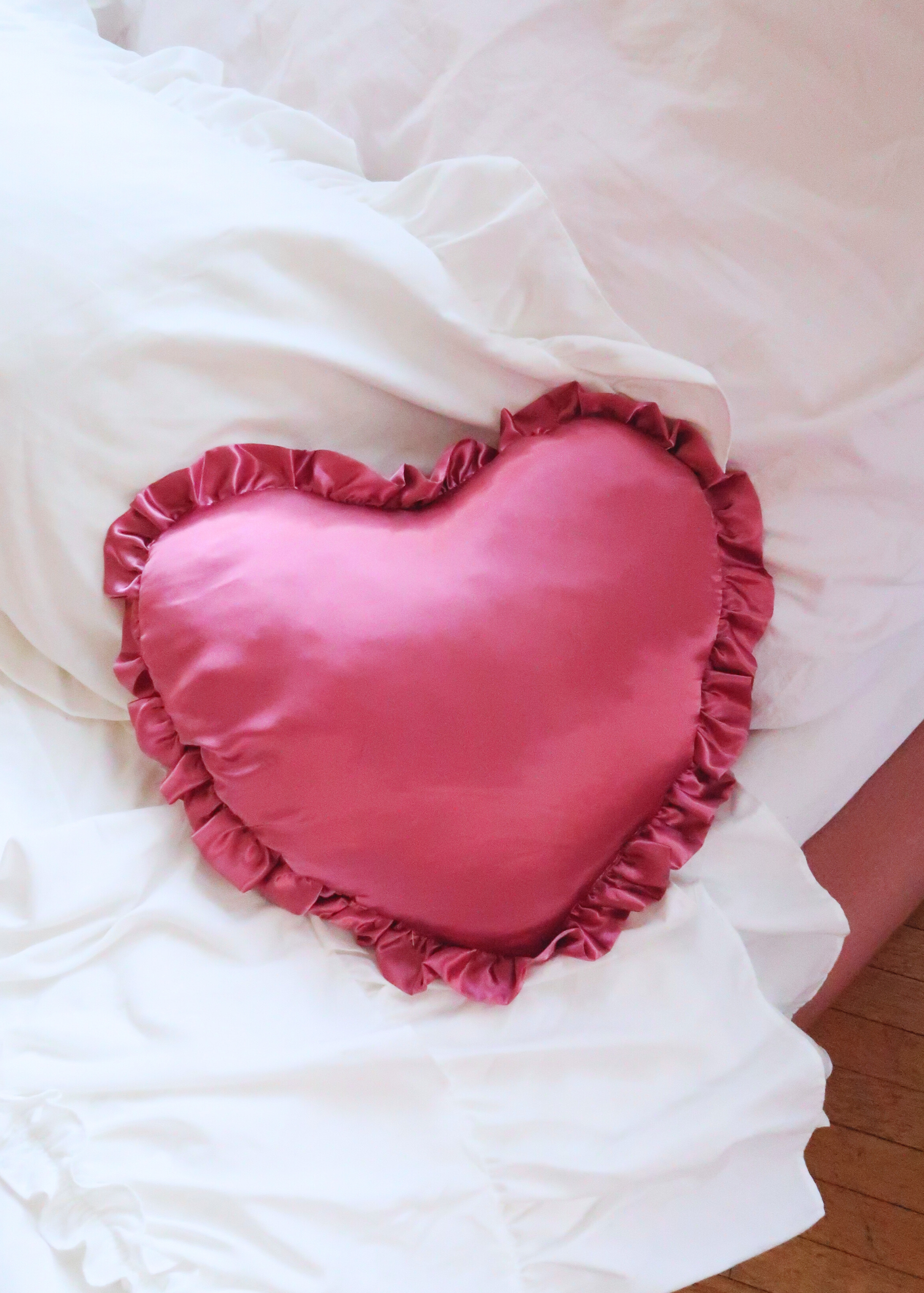 PINK SATIN HEART PILLOW
