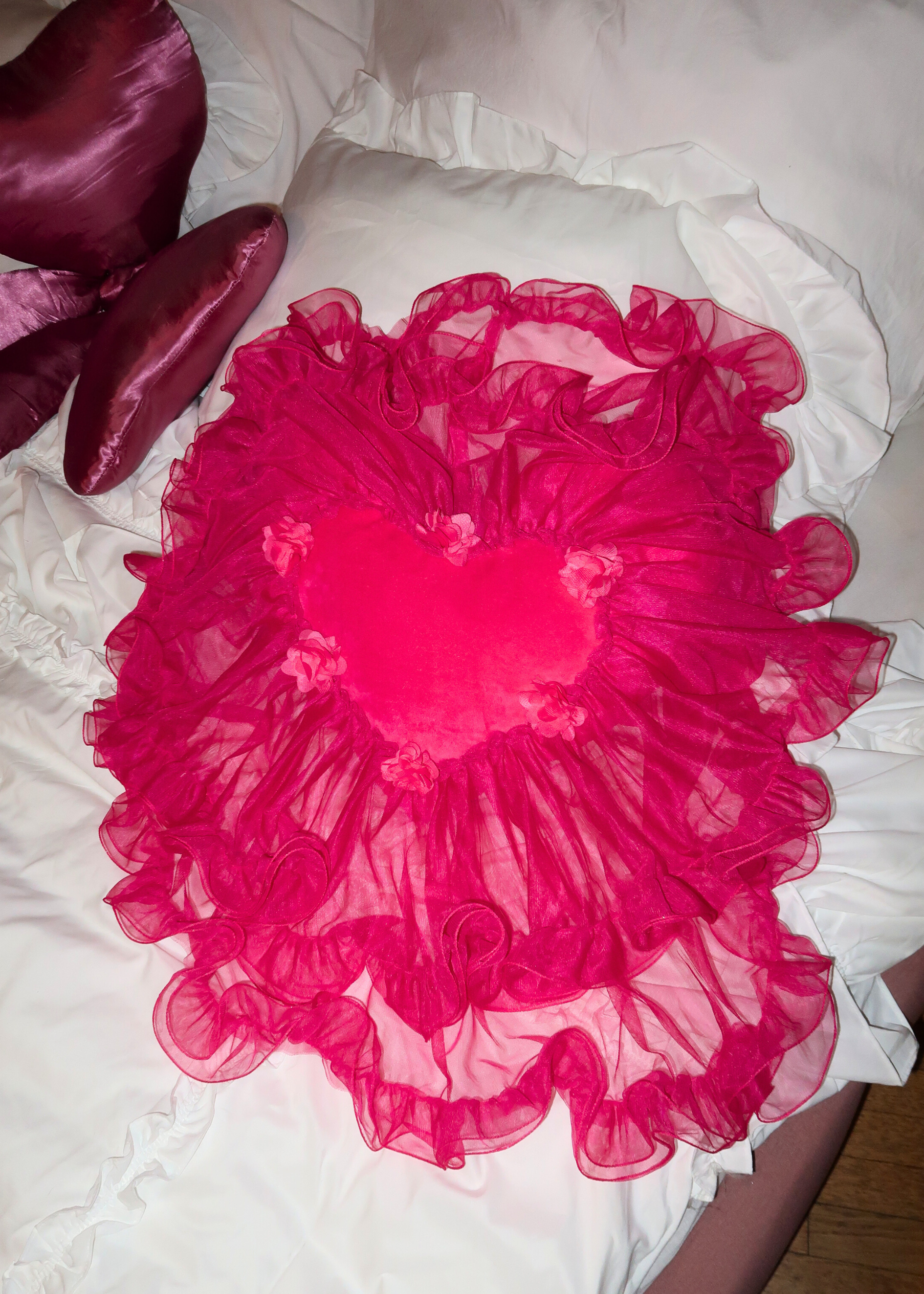 HOT BERRY HEART PILLOW WITH A SKIRT