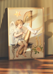 BABY ANGEL PLAYING A HARP art print