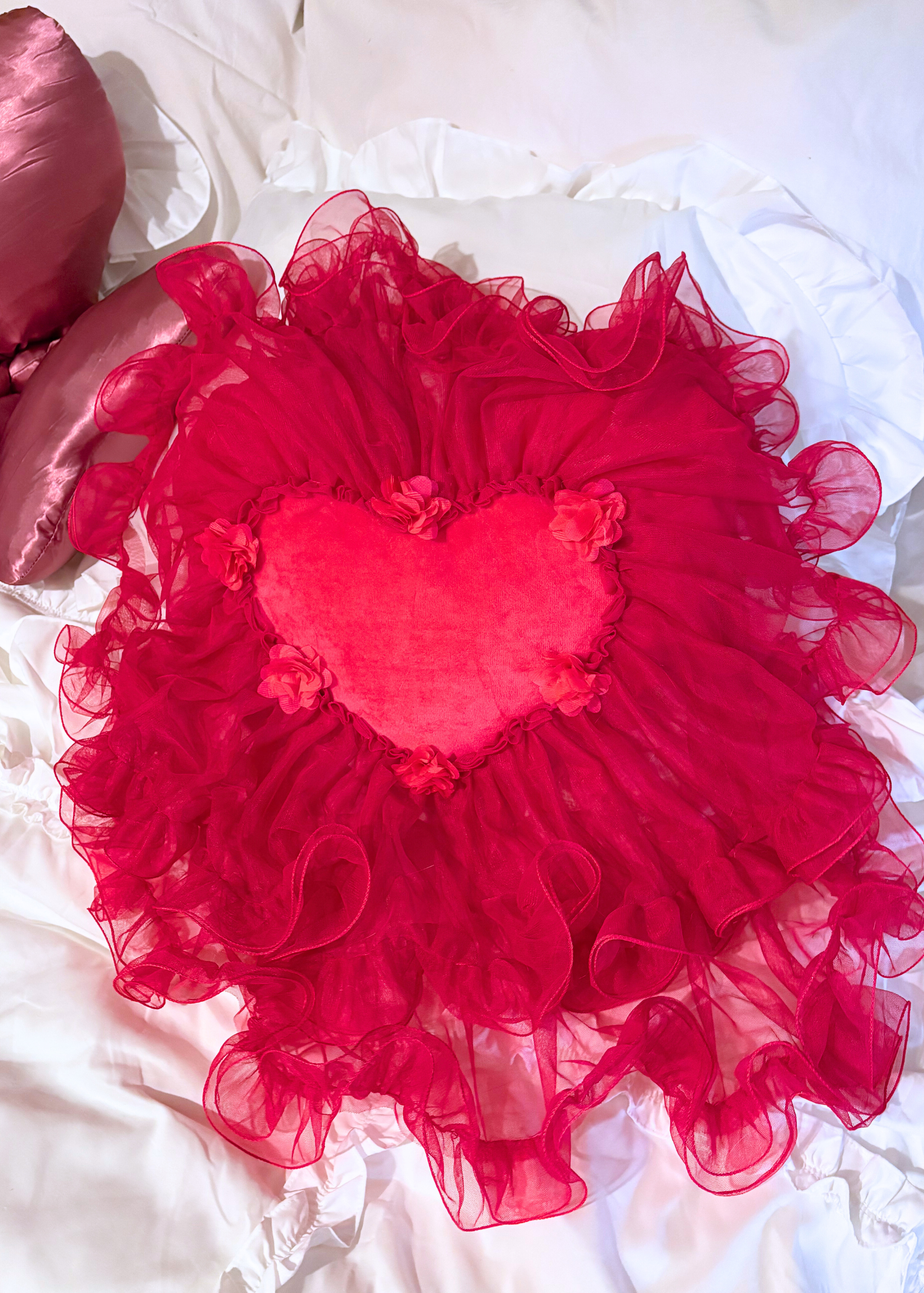 HOT BERRY HEART PILLOW WITH A SKIRT