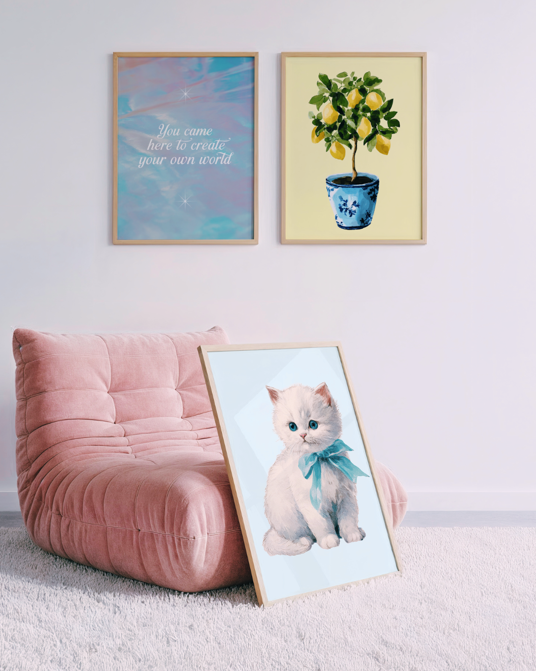 COQUETTE KITTY in blue art print
