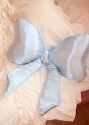LIGHT BLUE SATIN BOW PILLOW