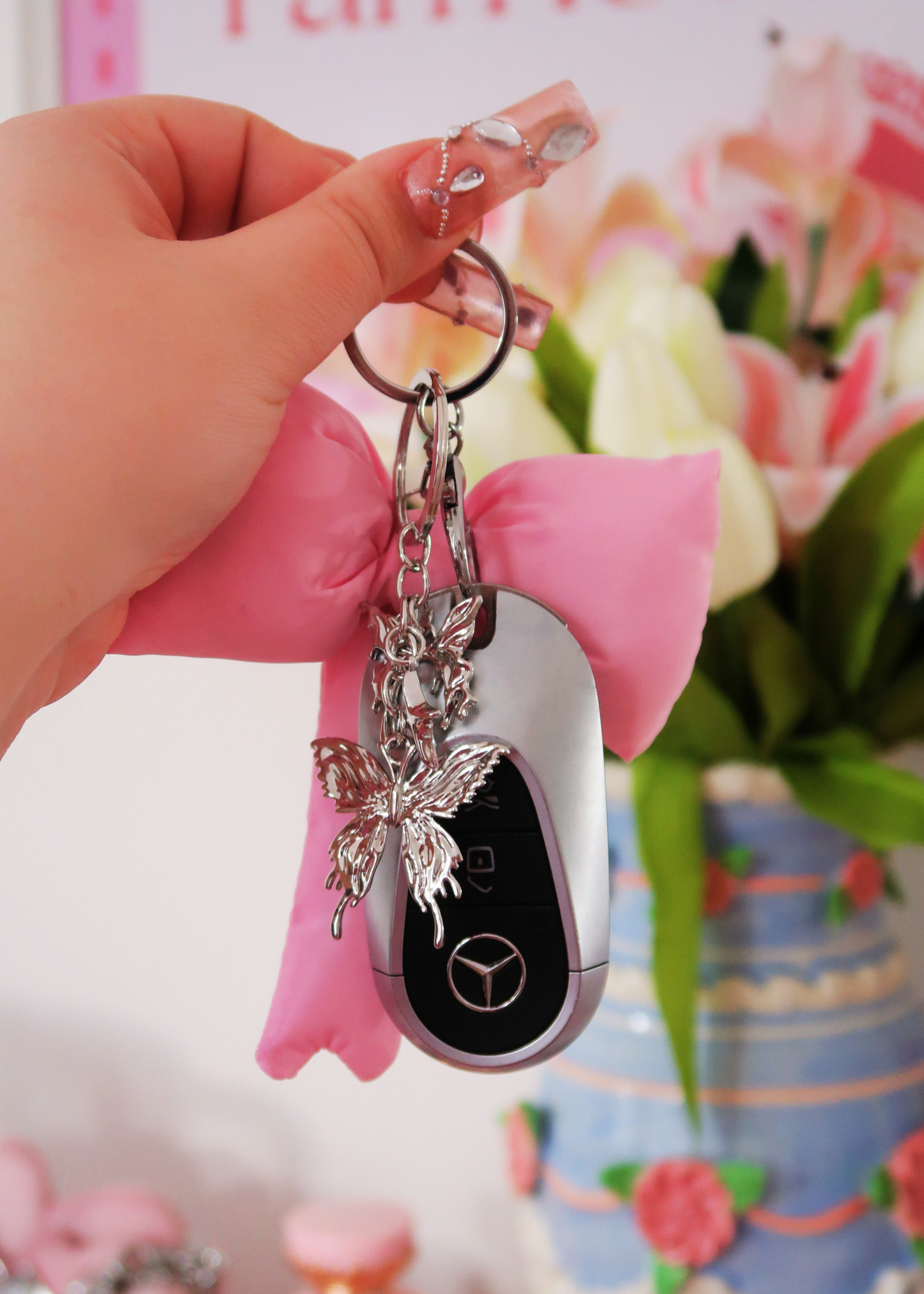 SOFT SQUISHY PINK BOW keychain