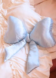 LIGHT BLUE SATIN BOW PILLOW
