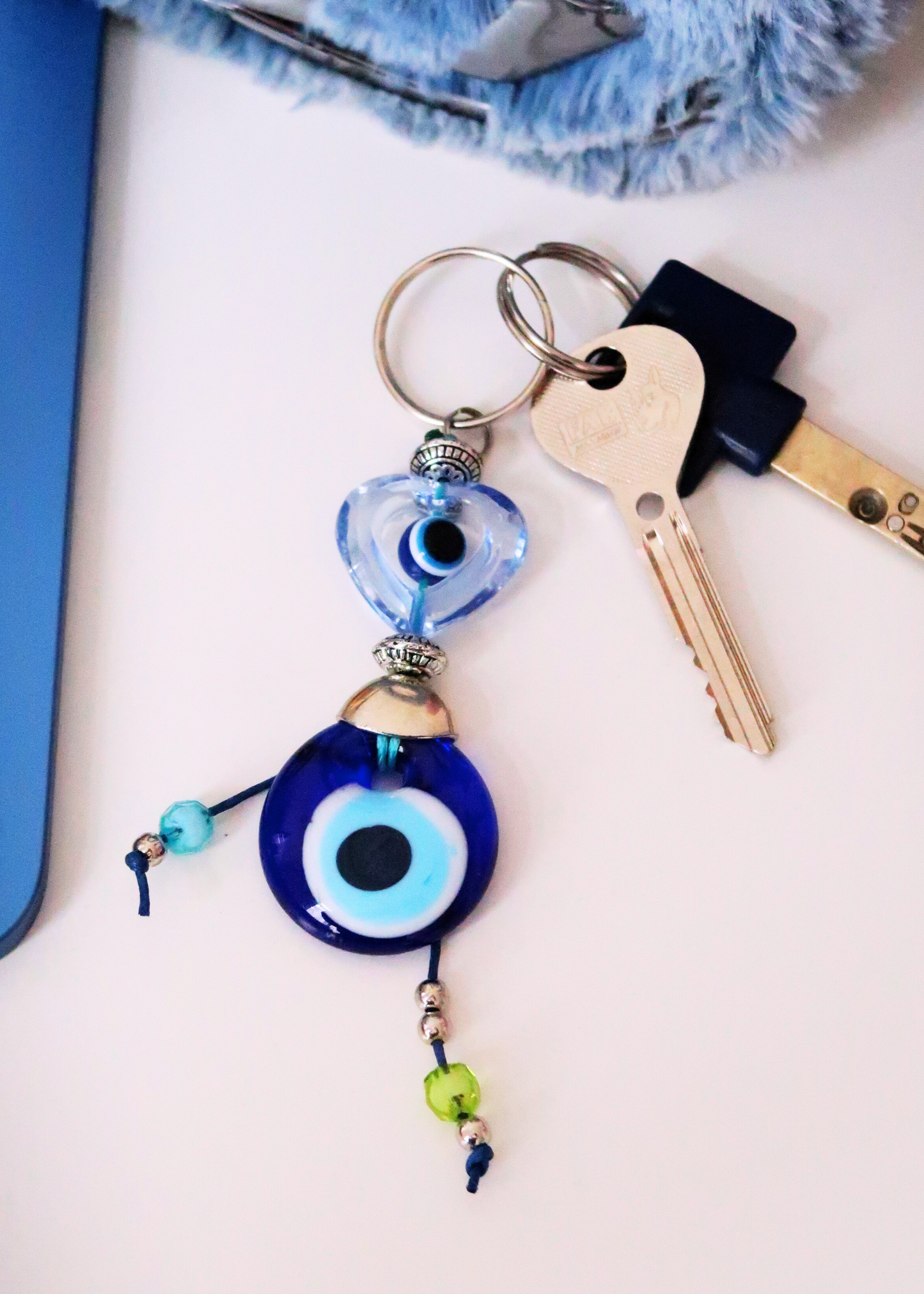 EVIL EYE TRANSPARENT BLUE HEART CHARM keychain