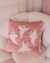 PINK DECORATIVE PILLOW WITH GHOSTS