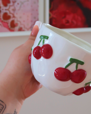 WHITE MUG WITH 3D CHERRIES