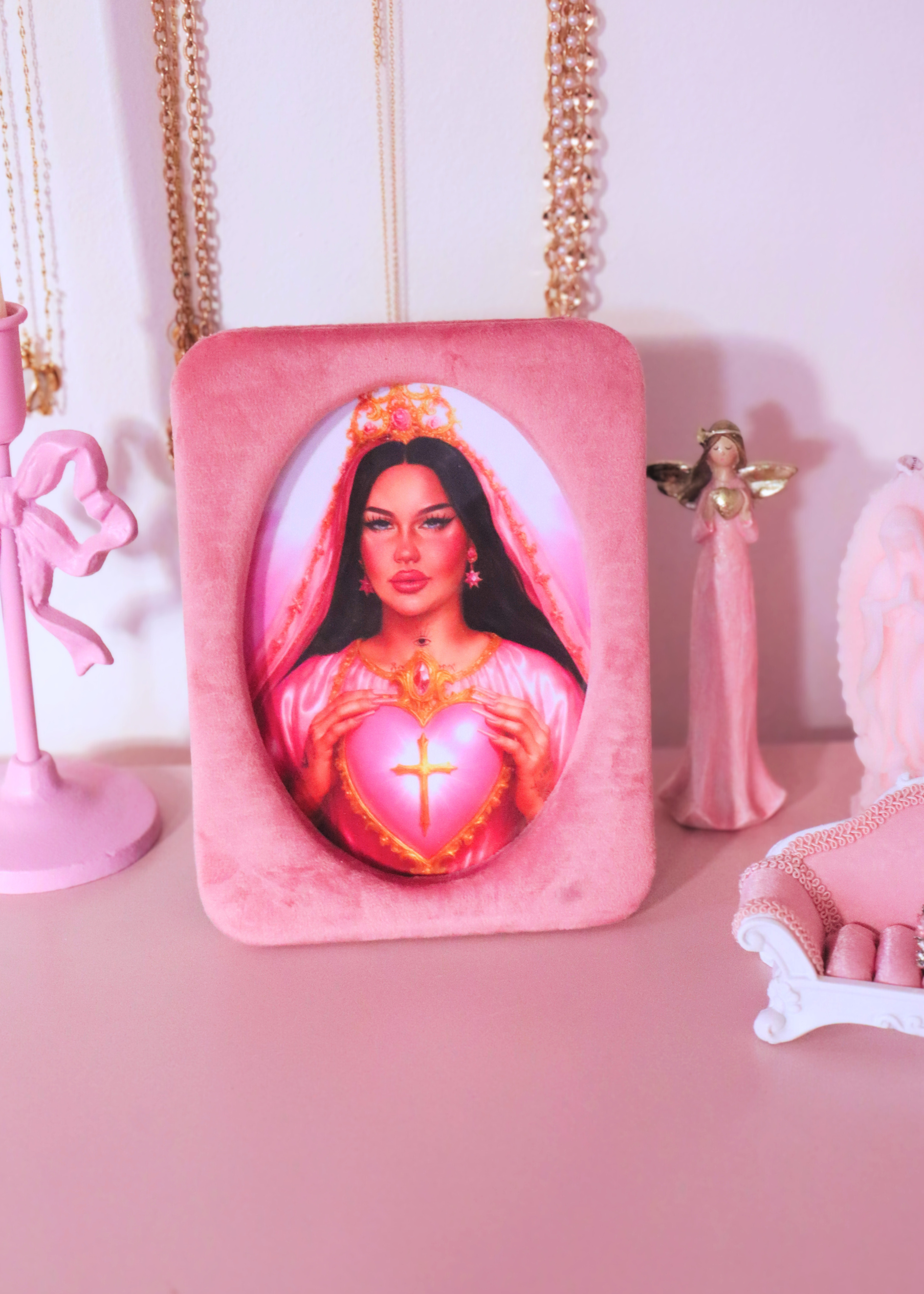 Růžový velvet rámeček 13x18cm