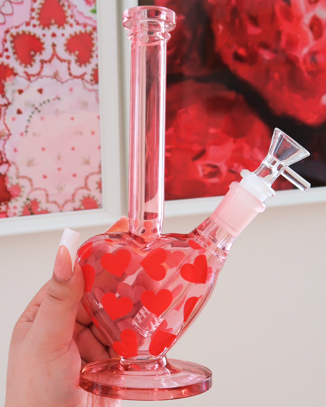 HEART SHAPED BUBBLER WITH RED HEARTS