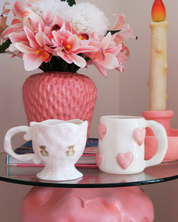 HUGE WHITE MUG WITH 3D PINK HEARTS