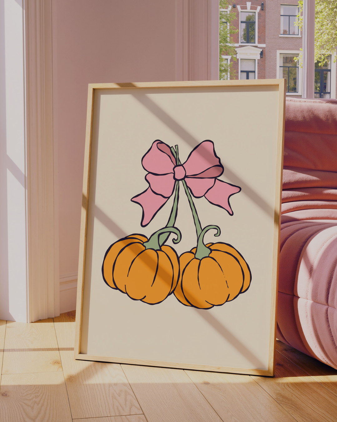 PUMPKING WITH A PINK BOW art print