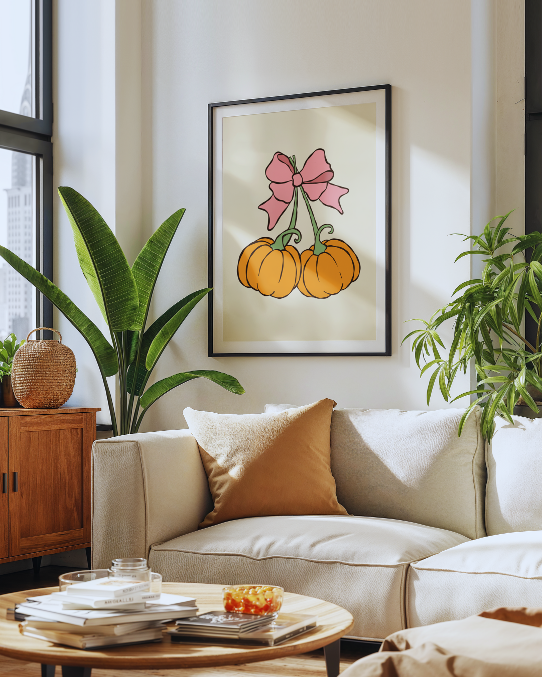 PUMPKING WITH A PINK BOW art print