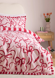 Povlečení růžové s červenými mašličkami a pruhy